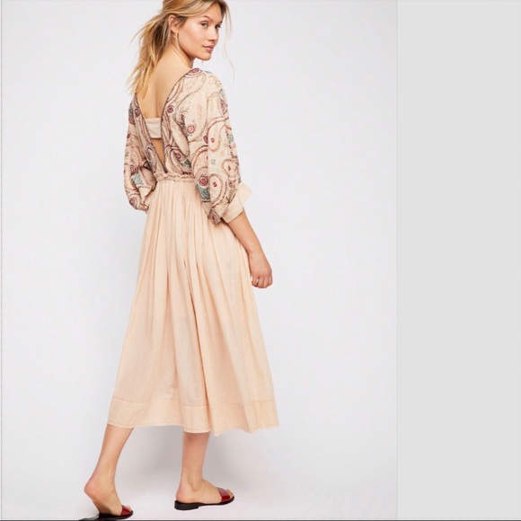 FREE PEOPLE Mesa Embroidered Midi Dress Rose NWT - Picture 3 of 4